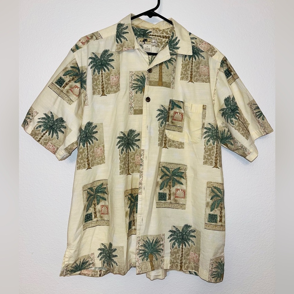 Tropical Cream Palm-Print Short Sleeve Button-Down Shirt